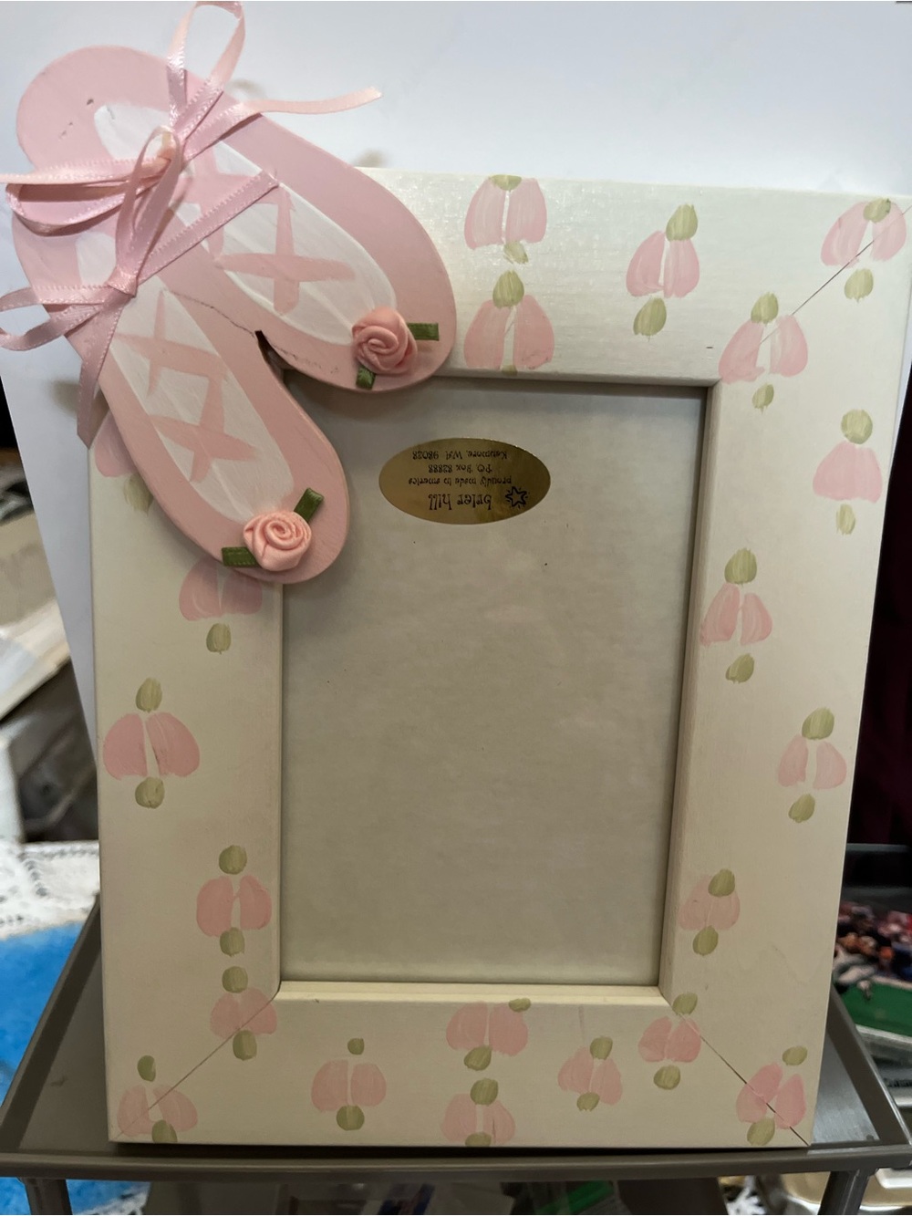 Briar Hill Pink Floral Baby table top Frame with pink flowers and ballet shoes